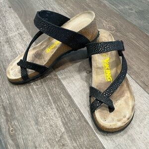 Viking Comfort Revolution tampa sandals Black studs Cork Adjustable sz 38/ 7.5